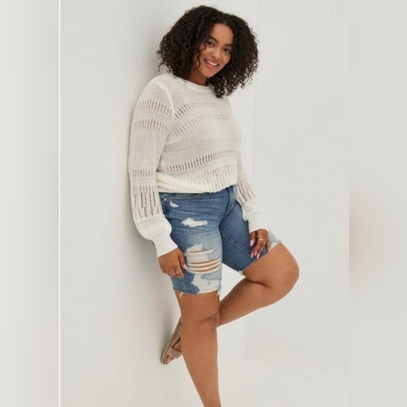 Torrid SIZE 1 EXTRA LARGE IVORY POINTELLE PULLOVER BALLOON SLEEVE SWEATER NWT - Picture 10 of 10